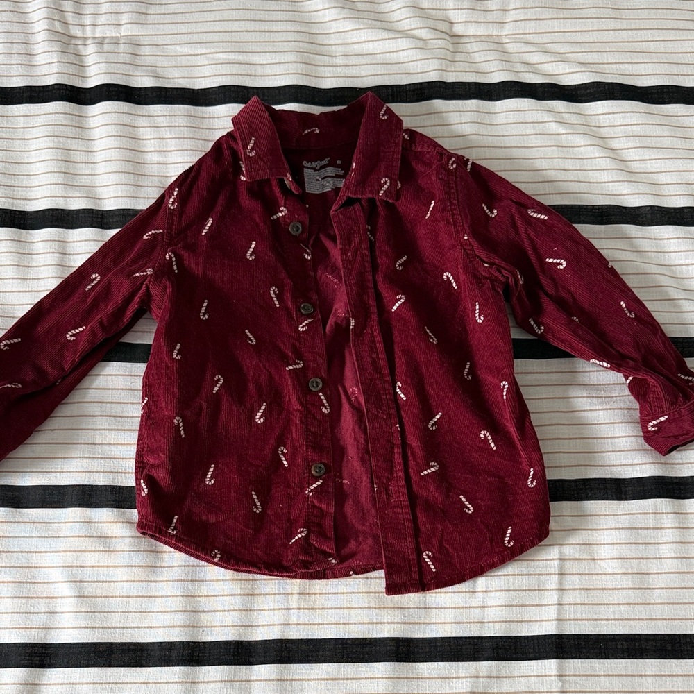 Cat & Jack Burgundy Corduroy Button-Down with Candy Cane Print